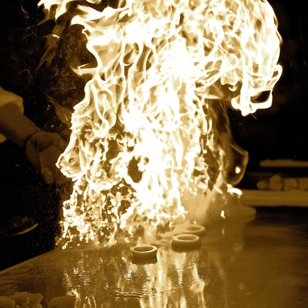 Chef performing with flame